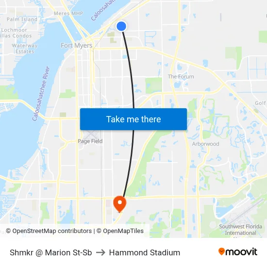 Shmkr @ Marion St-Sb to Hammond Stadium map