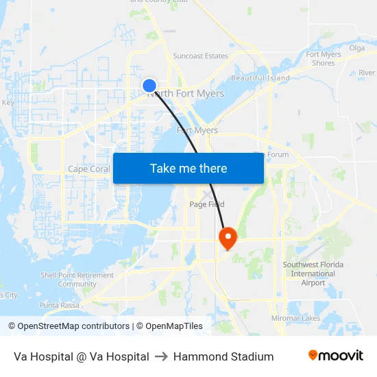 Va Hospital @ Va Hospital to Hammond Stadium map