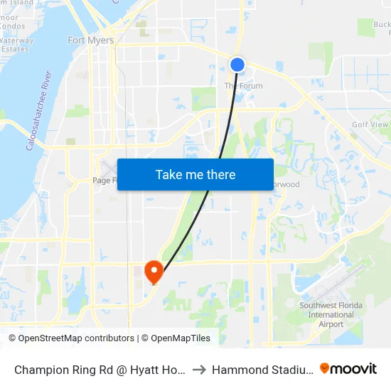 Champion Ring Rd @ Hyatt Hotel to Hammond Stadium map