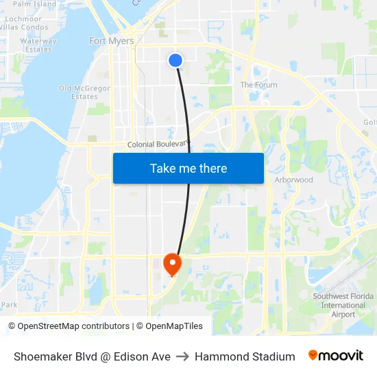 Shoemaker Blvd @ Edison Ave to Hammond Stadium map