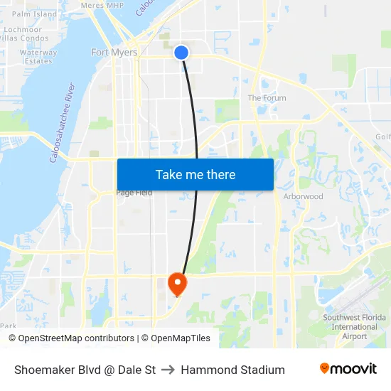 Shoemaker Blvd @ Dale St to Hammond Stadium map