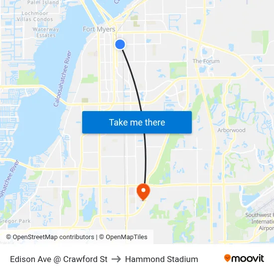Edison Ave @ Crawford St to Hammond Stadium map