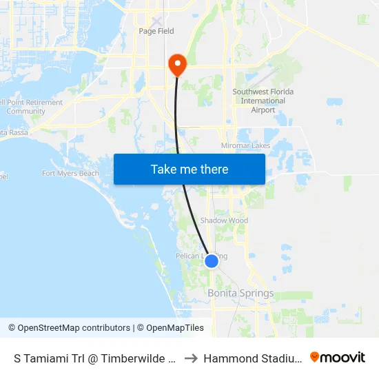 S Tamiami Trl @ Timberwilde Dr to Hammond Stadium map