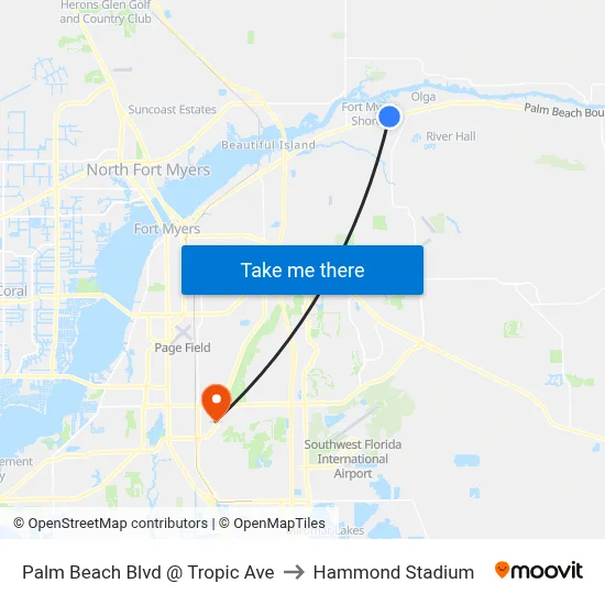 Palm Beach Blvd @ Tropic Ave to Hammond Stadium map