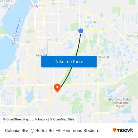 Colonial Blvd @ Rolfes Rd to Hammond Stadium map