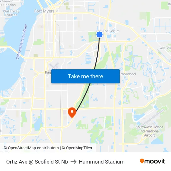 Ortiz Ave @ Scofield St-Nb to Hammond Stadium map