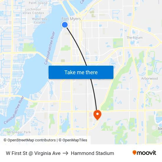 W First St @ Virginia Ave to Hammond Stadium map