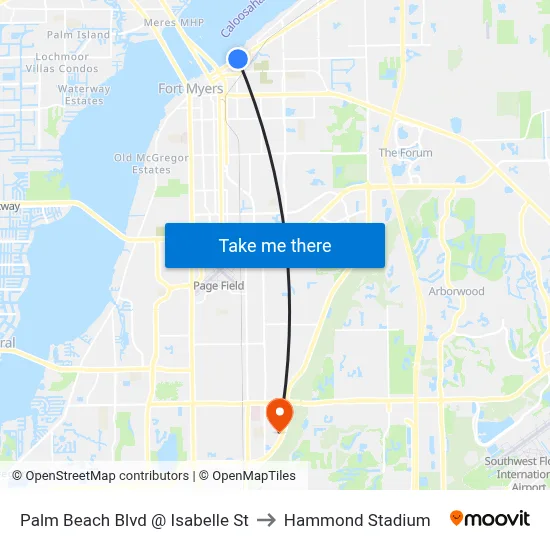 Palm Beach Blvd @ Isabelle St to Hammond Stadium map