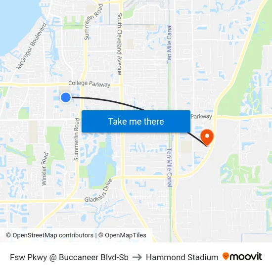 Fsw Pkwy @ Buccaneer Blvd-Sb to Hammond Stadium map