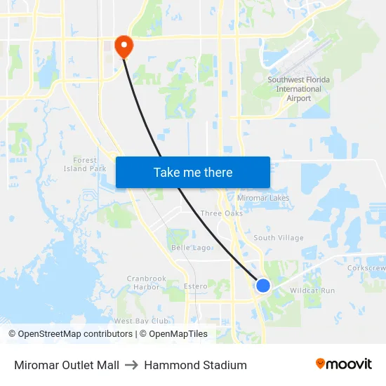 Miromar Outlet Mall to Hammond Stadium map