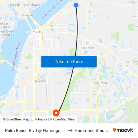 Palm Beach Blvd @ Flamingo Cir to Hammond Stadium map