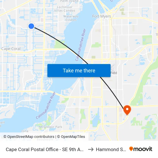 Cape Coral Postal Office - SE 9th Ave @ SE 10th St to Hammond Stadium map