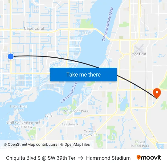 Chiquita Blvd S @ SW 39th Ter to Hammond Stadium map