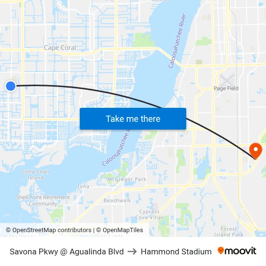 Savona Pkwy @ Agualinda Blvd to Hammond Stadium map