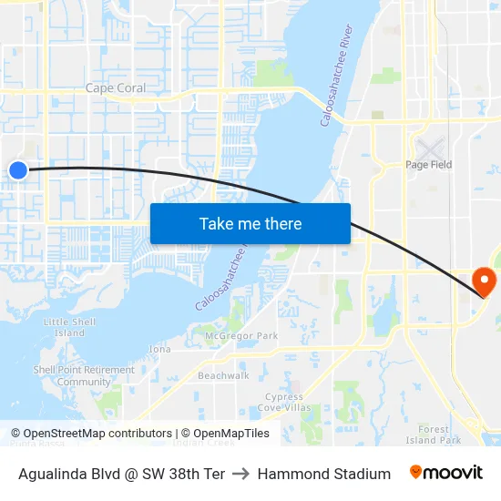 Agualinda Blvd @ SW 38th Ter to Hammond Stadium map