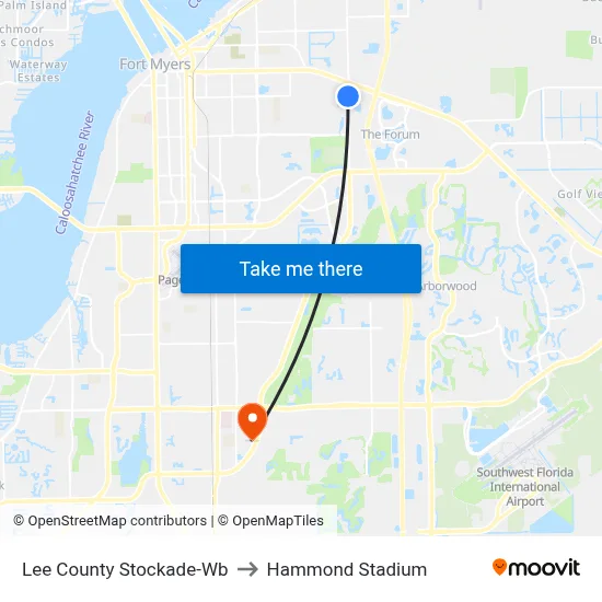 Lee County Stockade-Wb to Hammond Stadium map