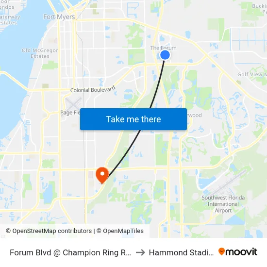 Forum Blvd @ Champion Ring Rd-Sb to Hammond Stadium map