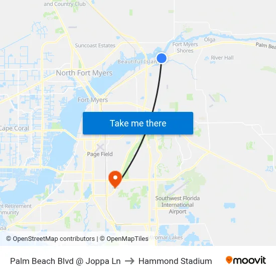 Palm Beach Blvd @ Joppa Ln to Hammond Stadium map