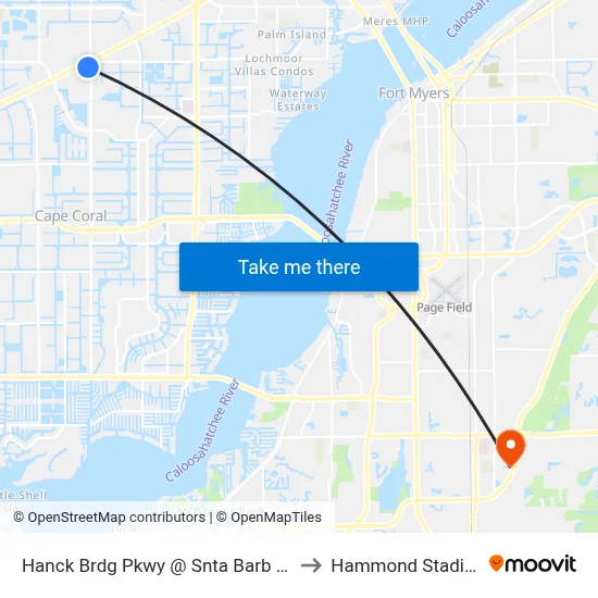 Hanck Brdg Pkwy @ Snta Barb Blvd to Hammond Stadium map