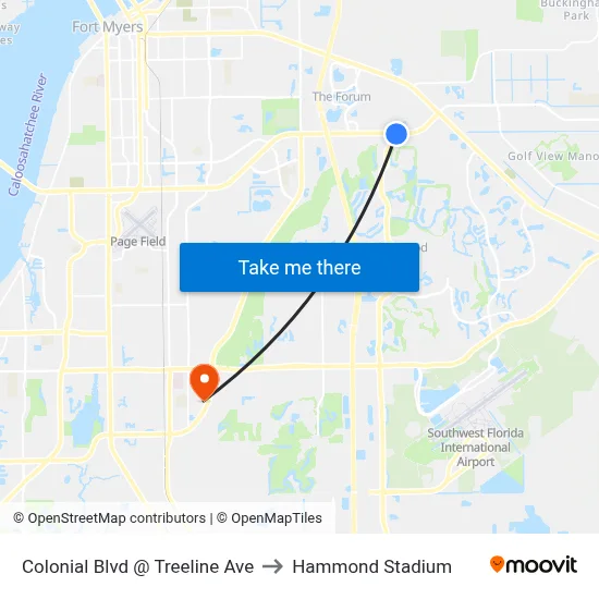 Colonial Blvd @ Treeline Ave to Hammond Stadium map