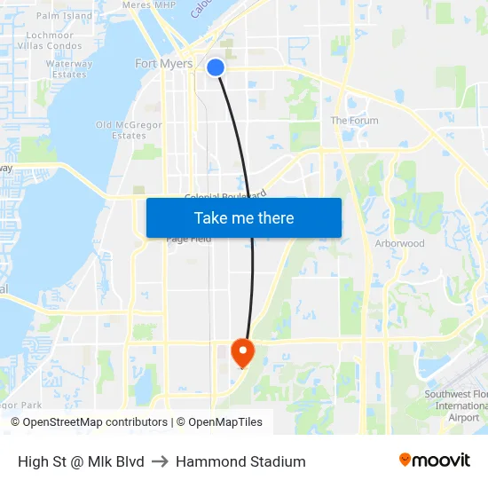 High St @ Mlk Blvd to Hammond Stadium map