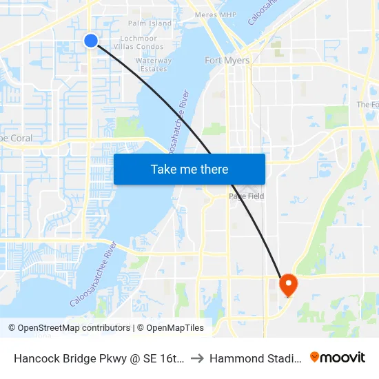 Hancock Bridge Pkwy @ SE 16th Pl to Hammond Stadium map