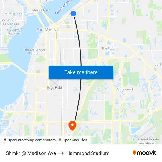 Shmkr @ Madison Ave to Hammond Stadium map
