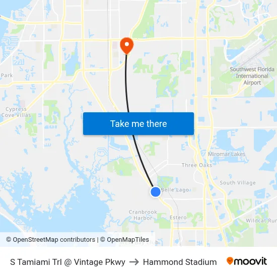 S Tamiami Trl @ Vintage Pkwy to Hammond Stadium map