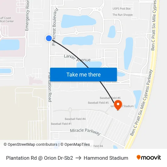 Plantation Rd @ Orion Dr-Sb2 to Hammond Stadium map