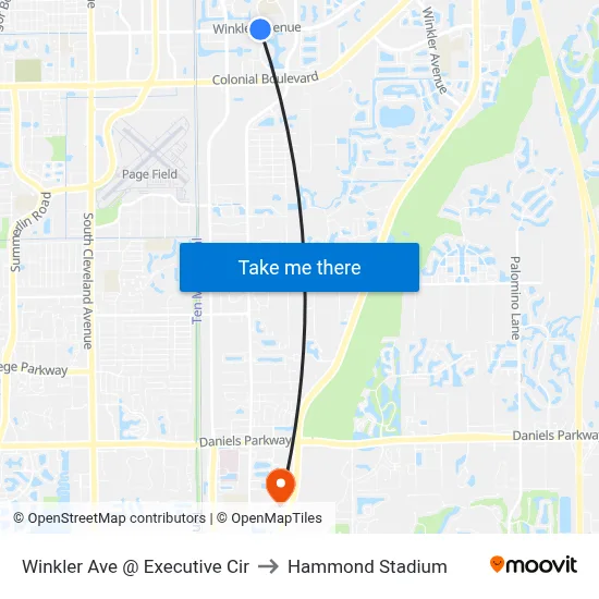 Winkler Ave @ Executive Cir to Hammond Stadium map