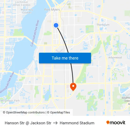 Hanson Str @ Jackson Str to Hammond Stadium map