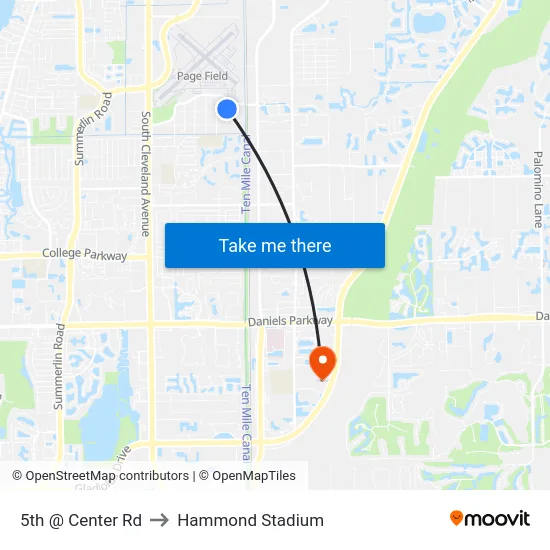 5th @ Center Rd to Hammond Stadium map