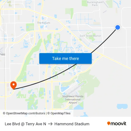Lee Blvd @ Terry Ave N to Hammond Stadium map