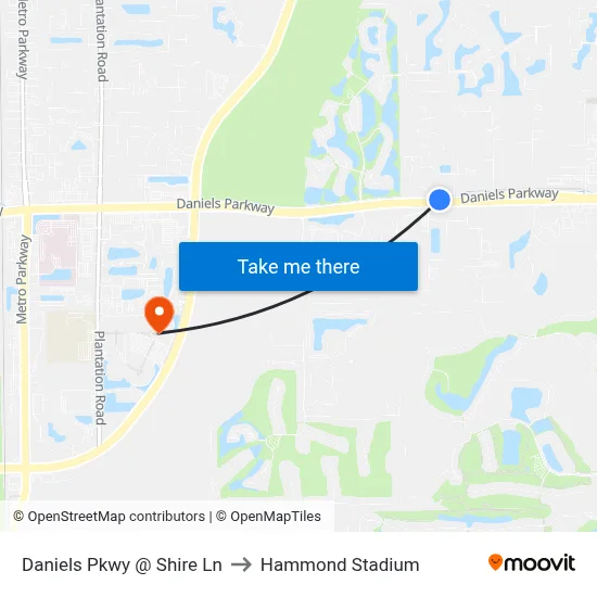 Daniels Pkwy @ Shire Ln to Hammond Stadium map