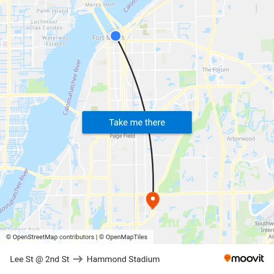 Lee St @ 2nd St to Hammond Stadium map
