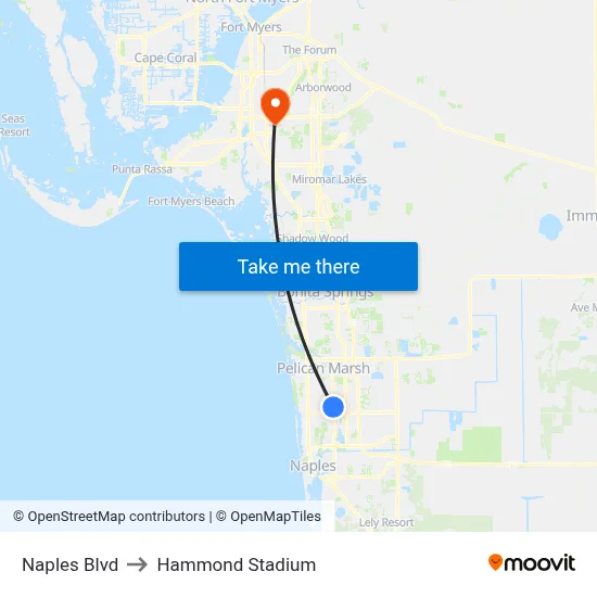 Naples Blvd to Hammond Stadium map
