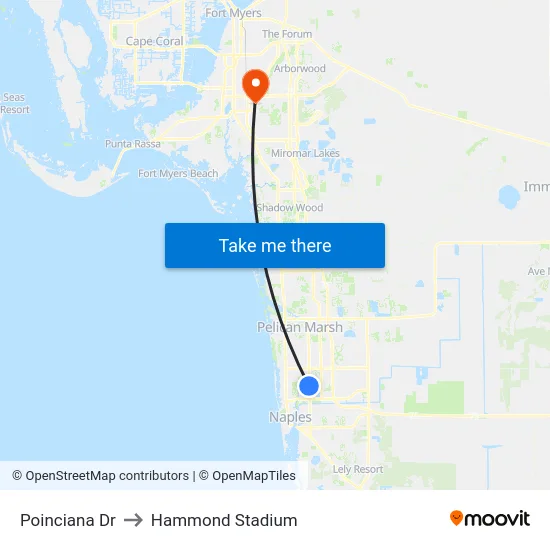 Poinciana Dr to Hammond Stadium map