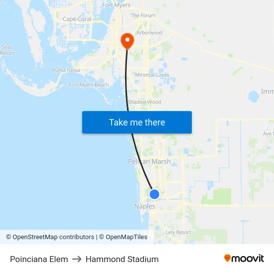 Poinciana Elem to Hammond Stadium map