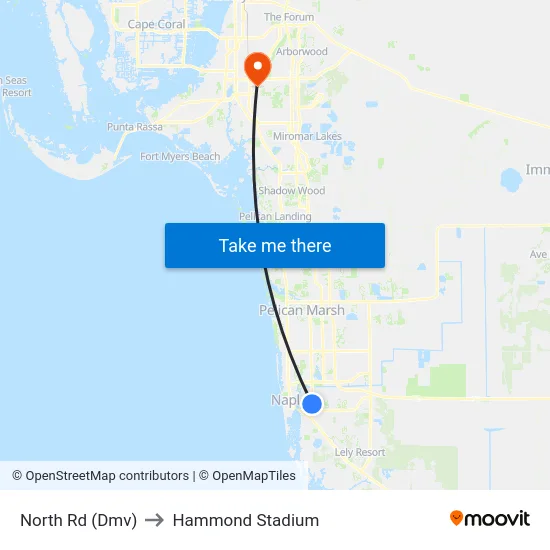 North Rd (Dmv) to Hammond Stadium map