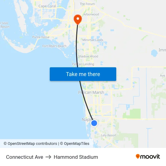 Connecticut Ave to Hammond Stadium map