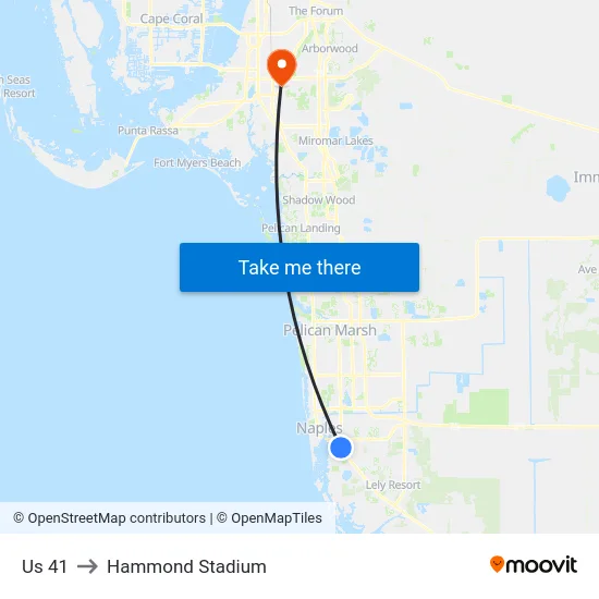 Us 41 to Hammond Stadium map