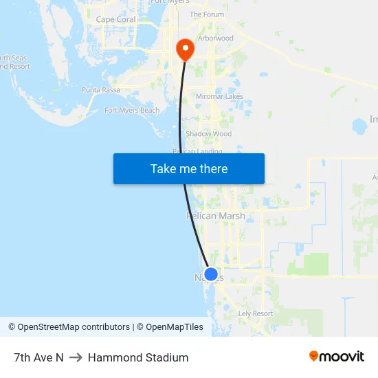 7th Ave N to Hammond Stadium map