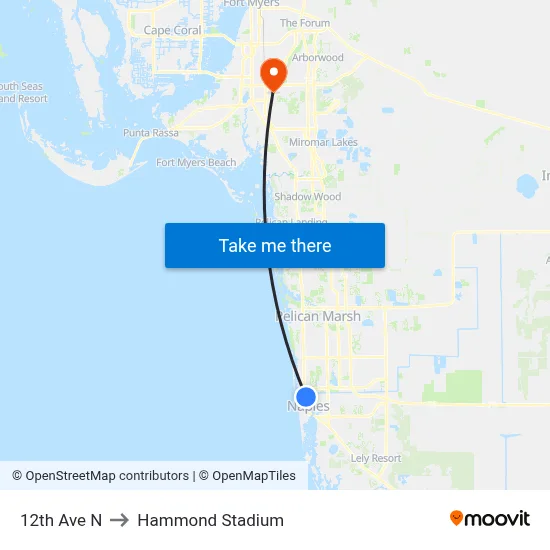 12th Ave N to Hammond Stadium map