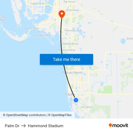 Palm Dr to Hammond Stadium map