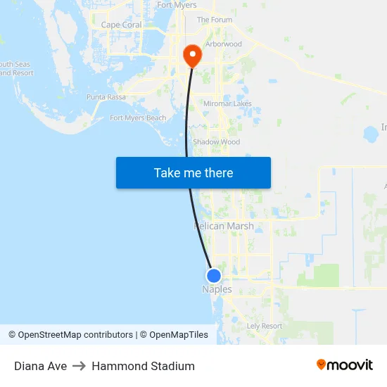 Diana Ave to Hammond Stadium map