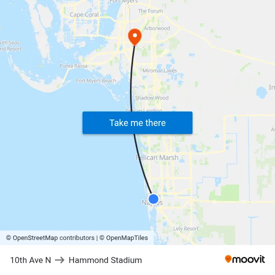 10th Ave N to Hammond Stadium map