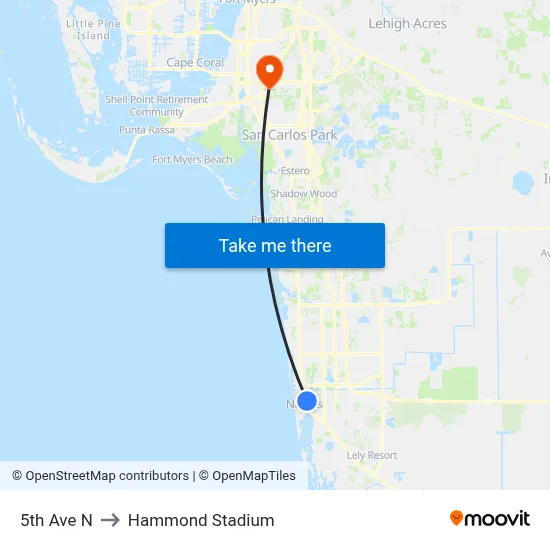 5th Ave N to Hammond Stadium map