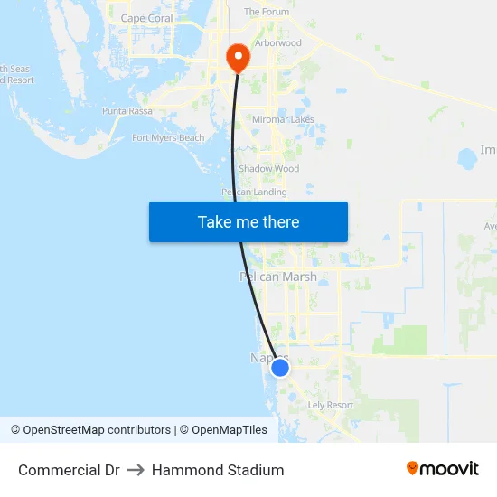 Commercial Dr to Hammond Stadium map