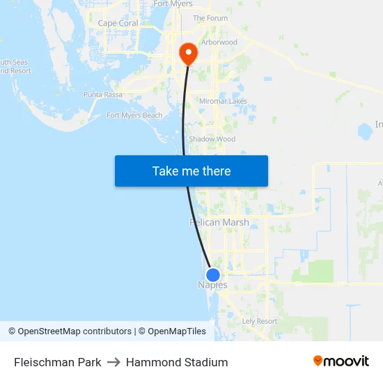 Fleischman Park to Hammond Stadium map