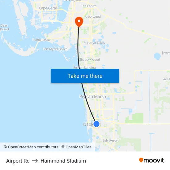 Airport Rd to Hammond Stadium map